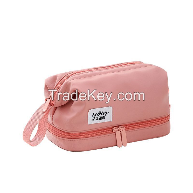 Double Layer Cosmetic Bag With Brush Compartment