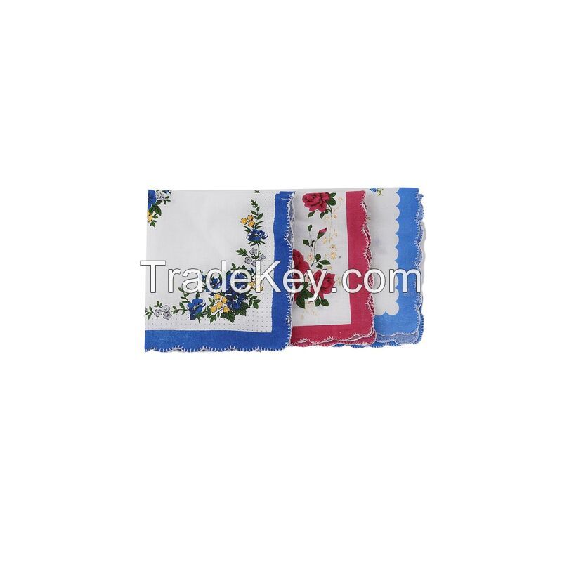 Vintage Floral Print Cotton Handkerchief
