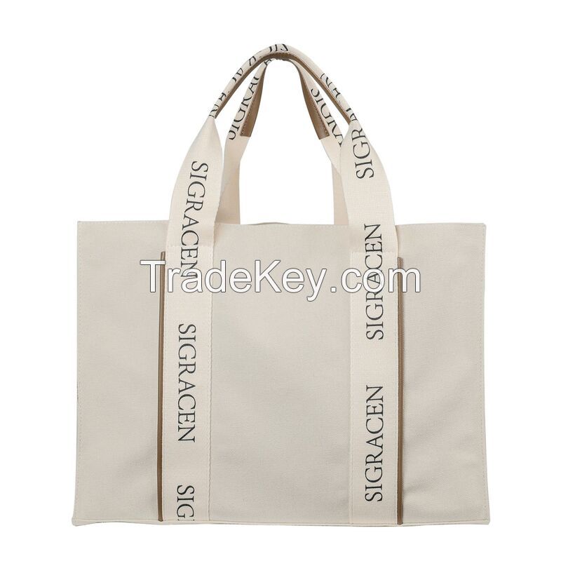 Women Logo Strap Canvas Tote Bag