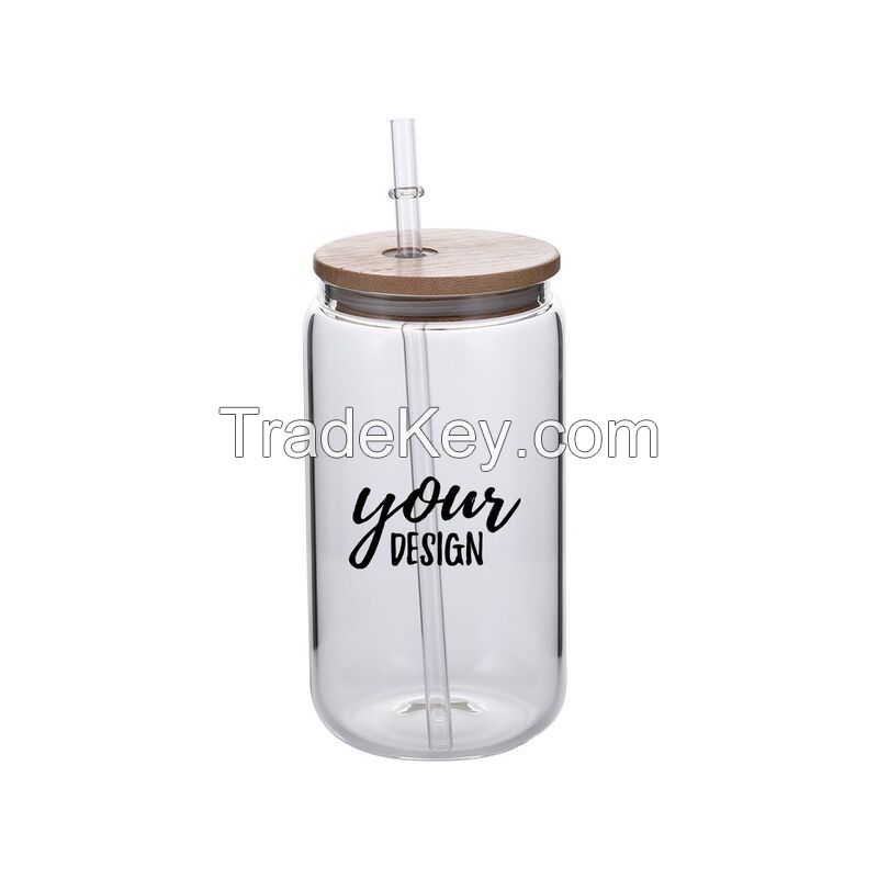 16 oz. Can Glass With Straw And Lid