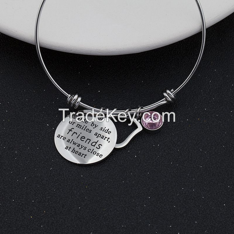 Custom Metal Adjustable Charm Bangle Bracelet