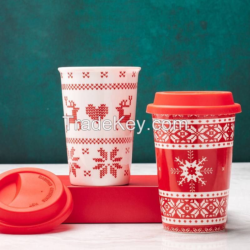 Christmas Ceramic Cup With Silicone Lid