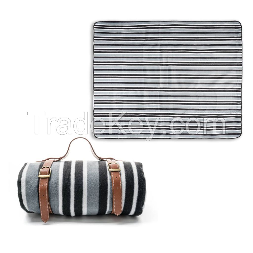 Fleece Picnic Blanket With Leather Strap