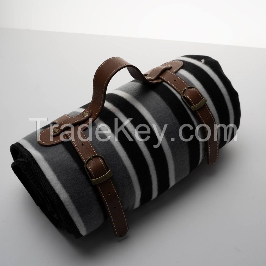 Fleece Picnic Blanket With Leather Strap