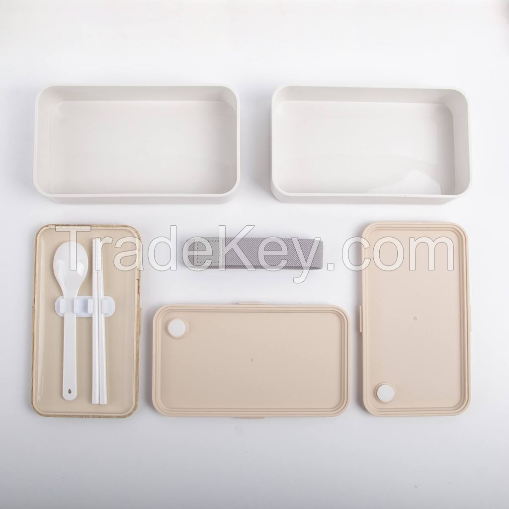Wood Grain Double Layer Lunch Box