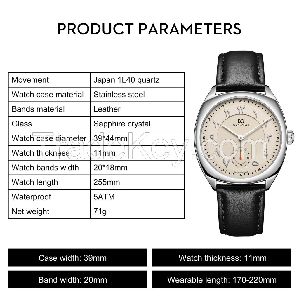 Men's Dress Watch, Quartz Analog Waterproof Leather Band Wrist Watches For Men, Easy Reader Big Face Stainless Steel Luxury Men Watch