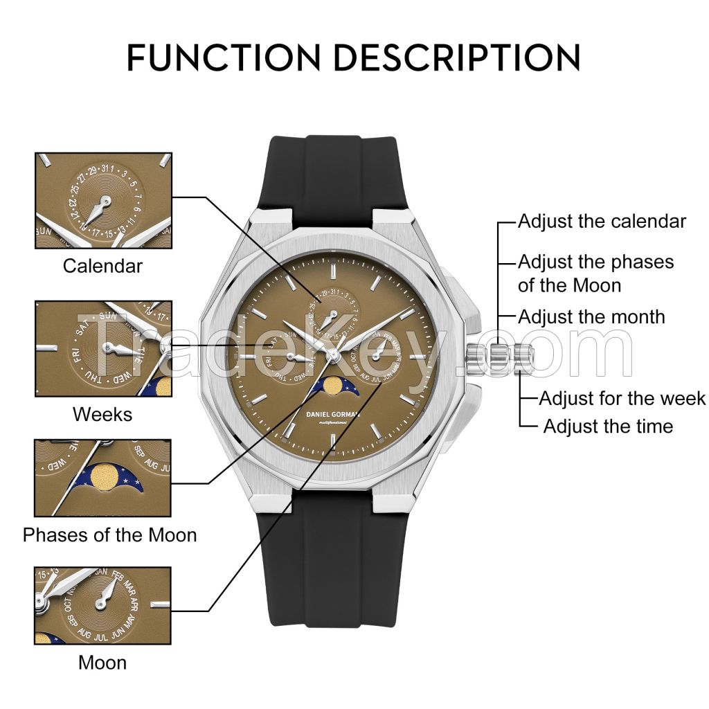 Men's Luxury Watch, Quartz Analog Waterproof Leather Band Wrist Watches for Men, Easy Reader Big Face Stainless Steel Luxury Men Watch