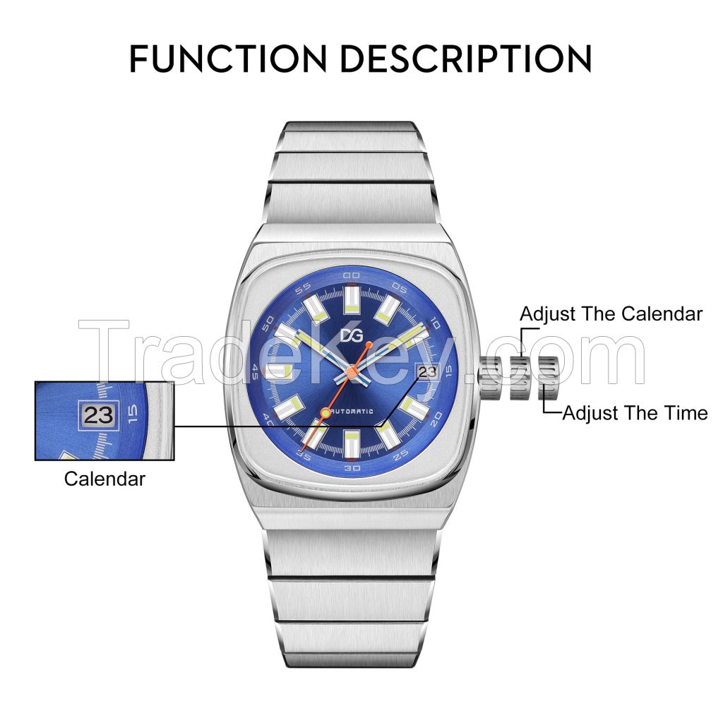 Automatic Watch For Men Analog Luminous Stainless Steel Men's Wrist Watches With Auto Date Calendar And Second Hand, 50m Waterproof Easy Reader Big Face Mens Luxury Watch