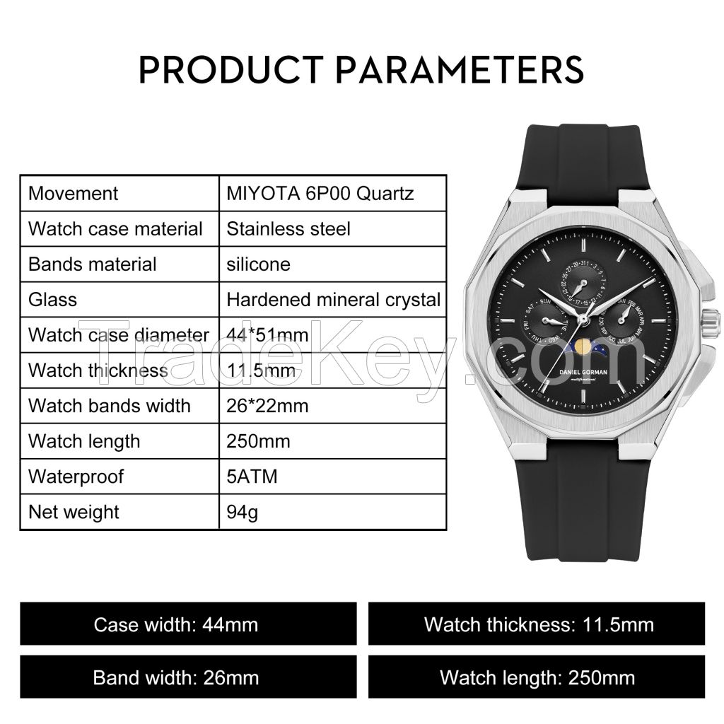 Men's Luxury Watch, Quartz Analog Waterproof Leather Band Wrist Watches for Men, Easy Reader Big Face Stainless Steel Luxury Men Watch