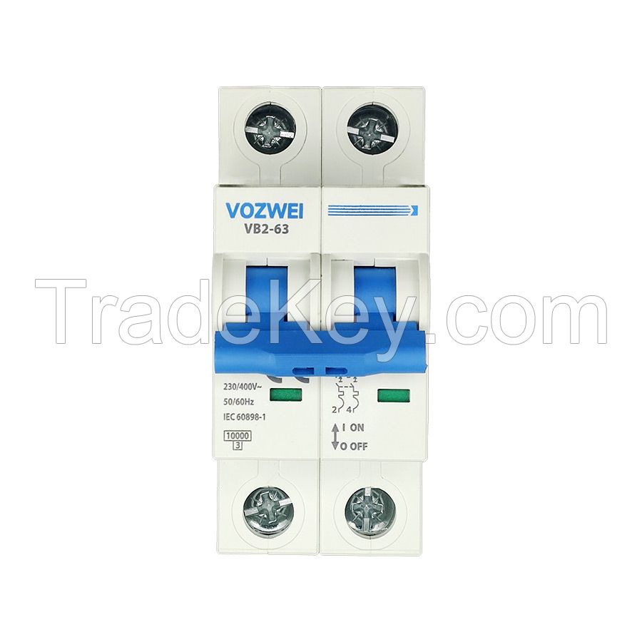 MCB VB2-63 C63 AC63A 1P AC230/400V  DC48/60V Miniature Circuit Breaker for telecom and energy storage