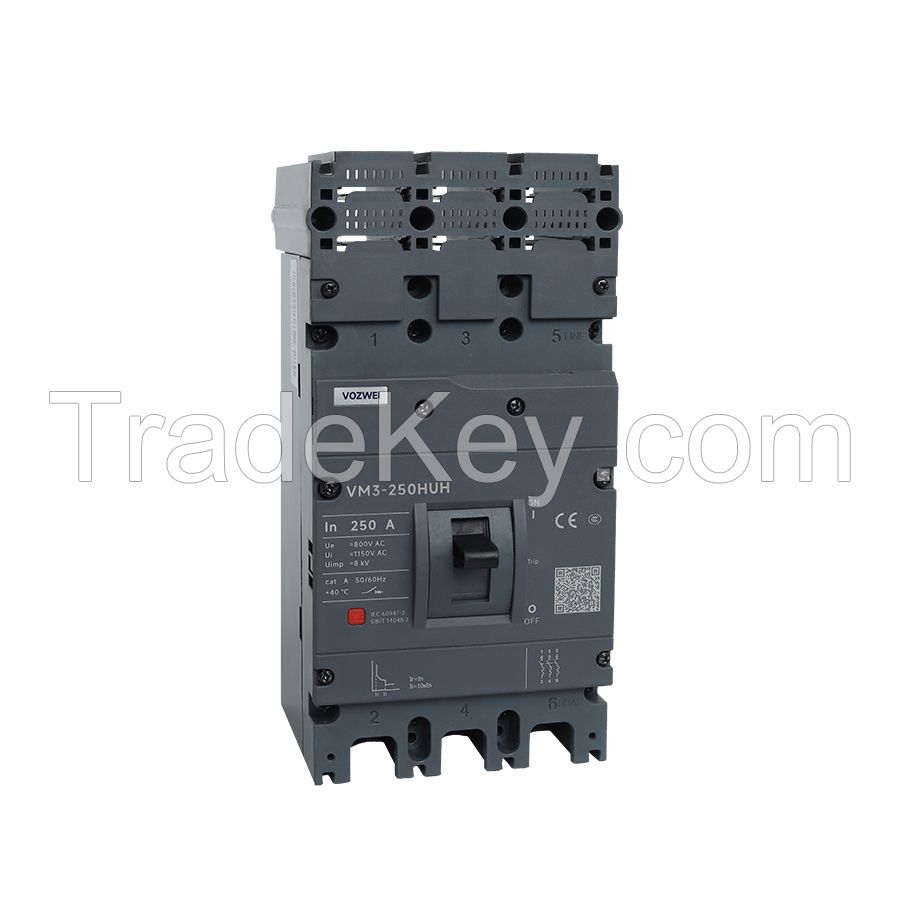 MCCB VM3-250HUH AC250A 3P AC1000V High voltage Molded case circuit breaker for solar energy and wind power