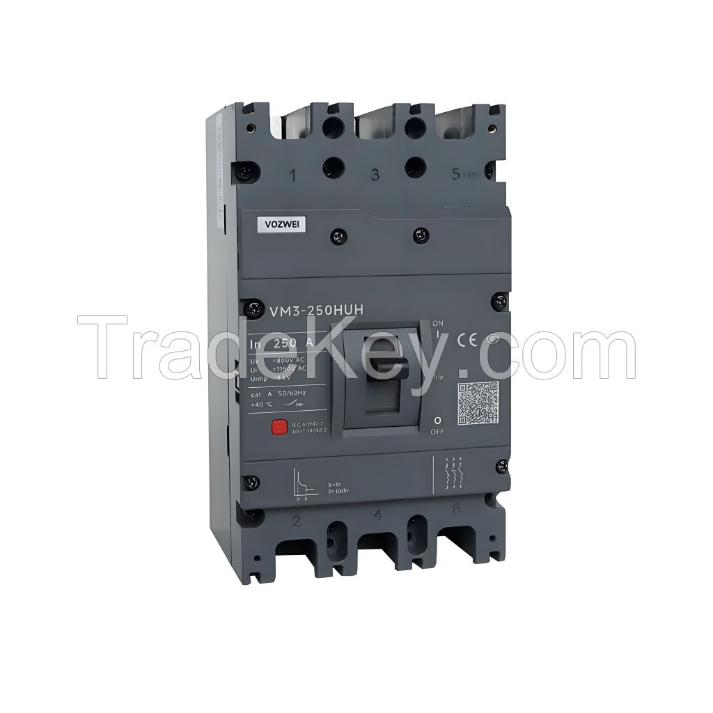 MCCB VM3-250HUH AC250A 3P AC1000V High voltage Molded case circuit breaker for solar energy and wind power