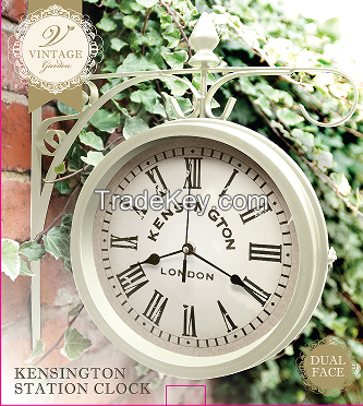 Double sided Station Wall Clock for Garden Decor