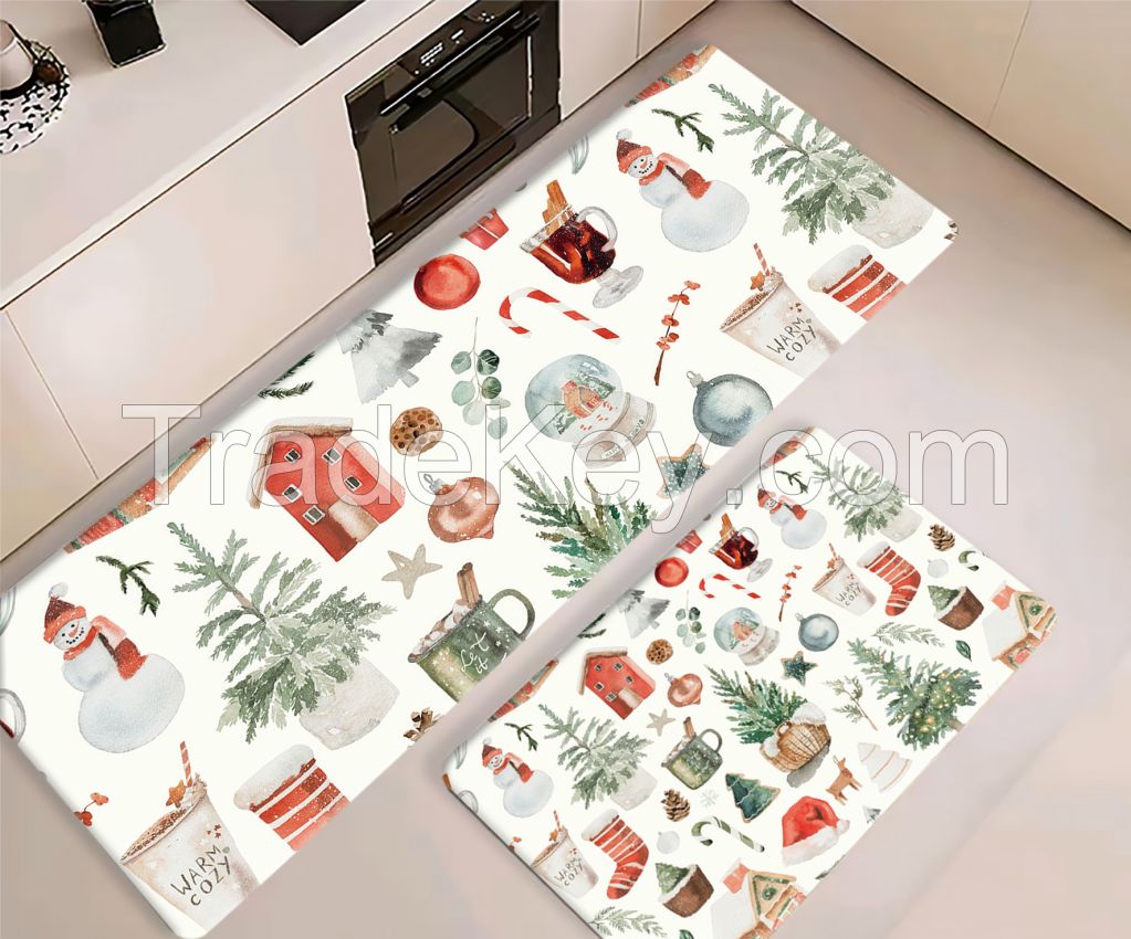 hot selling with elegnat patterns of  PU kitchen mats with christmas patterns