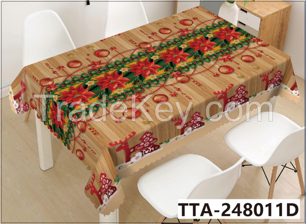 hot sell beautiful  Vinyl Christmas snowman  Plastic Christmas Tablecloth RectangleTable Cloth 