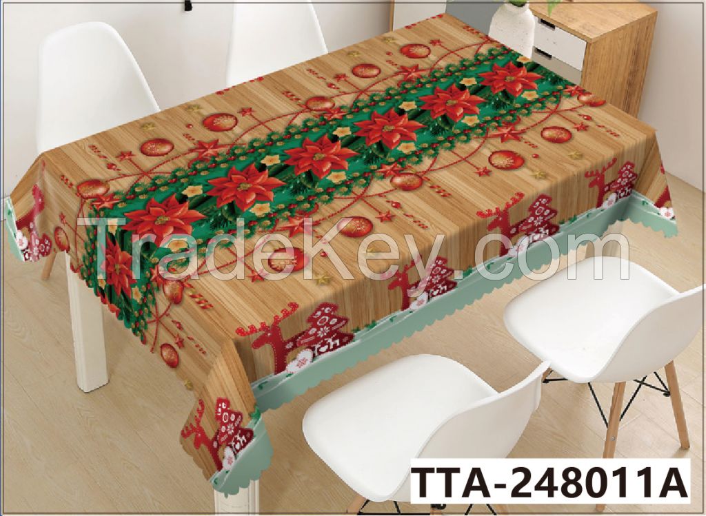 hot sell beautiful  Vinyl Christmas snowman  Plastic Christmas Tablecloth RectangleTable Cloth 