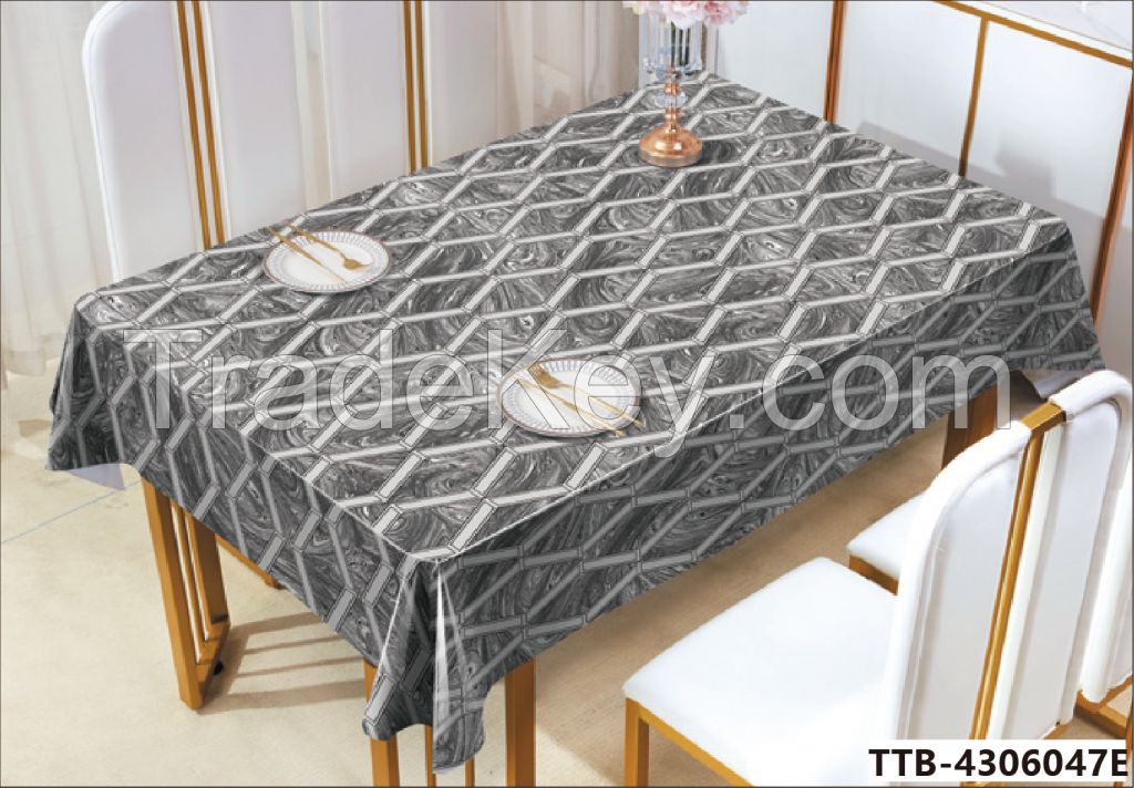 Embossed gold Fabric Tablecloth for Formal Dining, Holiday, Wedding or Party, 60" x 102", Silver