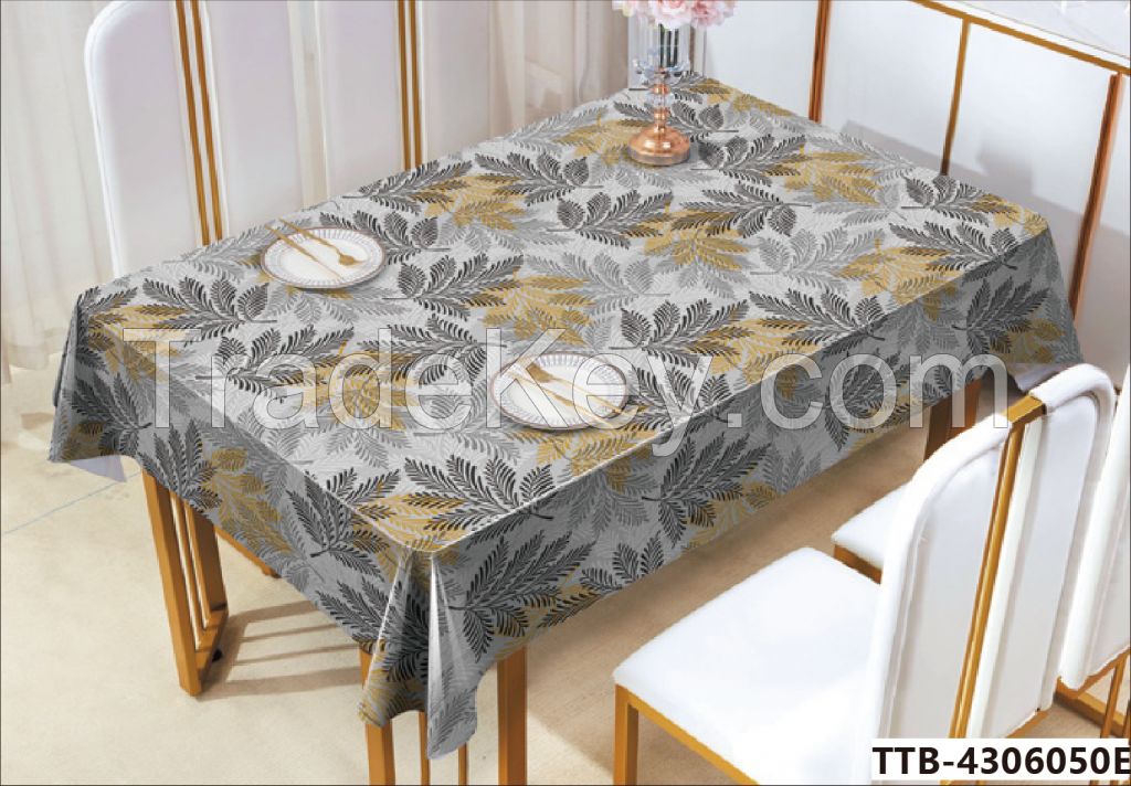 Embossed gold Fabric Tablecloth for Formal Dining, Holiday, Wedding or Party, 60" x 102", Silver