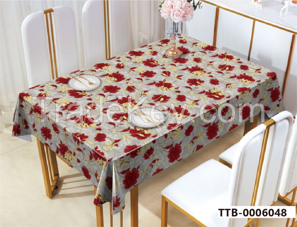  Flower Pattern Polyester Table Cloth Spill Proof Dust-Proof Wrinkle Resistant Table Cover for Kitchen Dining Tabletop Decoration (Rectangle/Oblong, 52" x 70" (4-6 Seats),RED,BLUE)