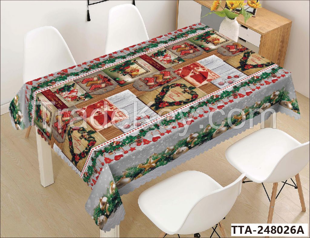 hot sell beautiful  Vinyl Christmas snowman  Plastic Christmas Tablecloth RectangleTable Cloth 