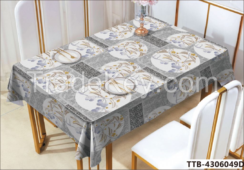 Embossed gold Fabric Tablecloth for Formal Dining, Holiday, Wedding or Party, 60" x 102", Silver