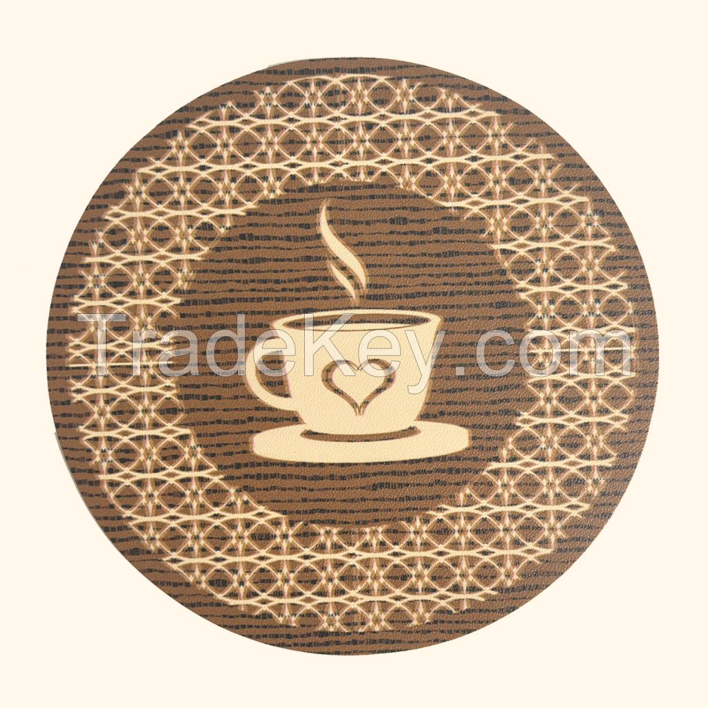 PU coffee cup coaster , Wipeable Easy to Clean Stain Resistant Heat Resistant Waterproof round coaster