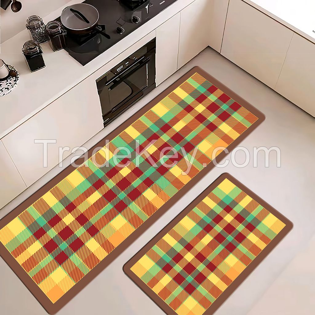 classic plaid pattern anti-fatigue faux pu pvc anti-fatigue kitchen mats