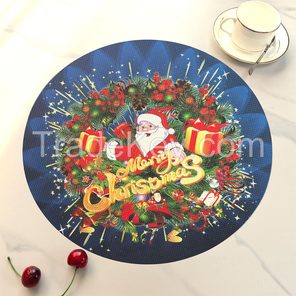 2 PCS Christmas Placemats, Table Mats for Dining Kitchen Table, Vinyl Non-Slip Washable PVC Heat Resistant Woven Place Mats