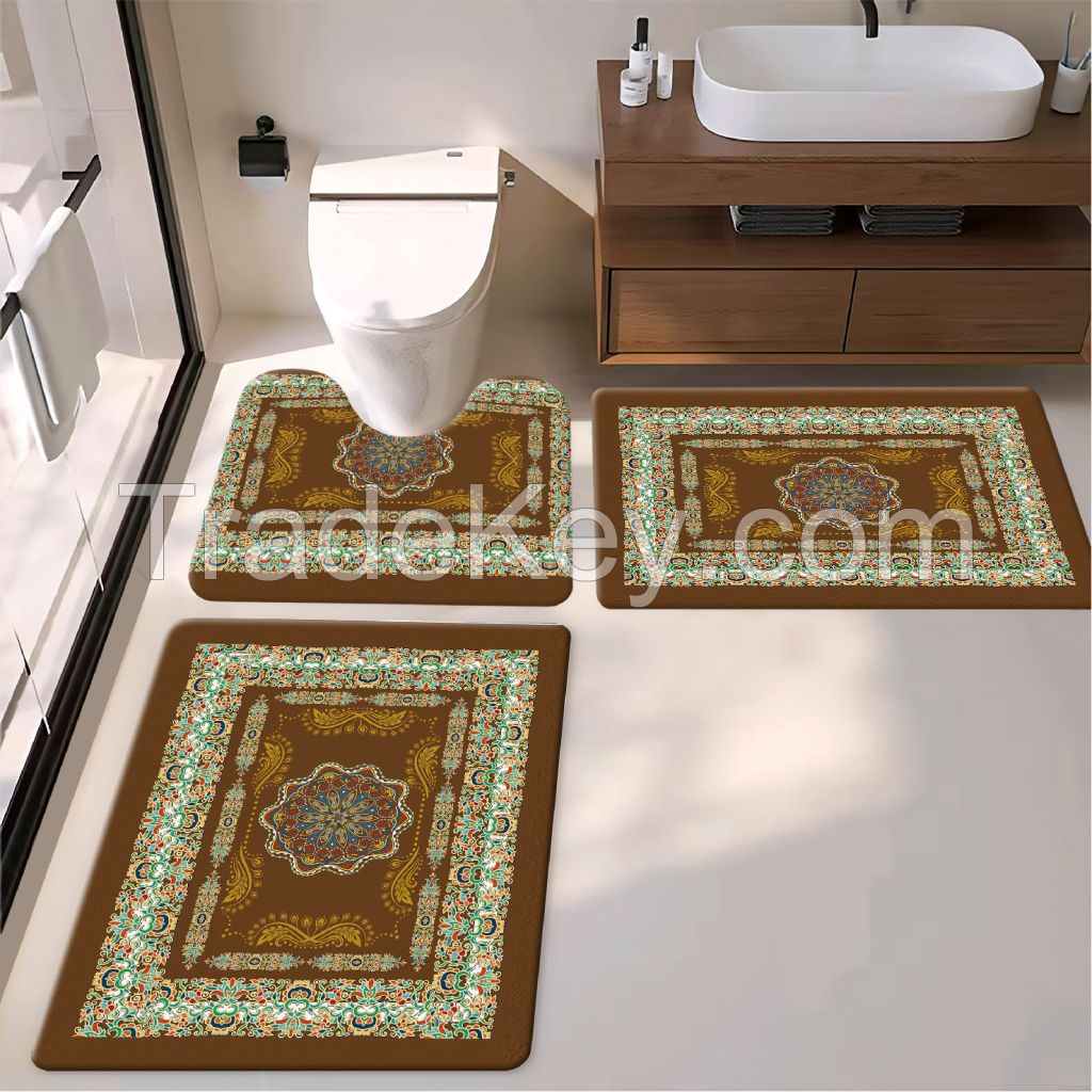 45*75cm/45*120cm southeast Asia style bath toiet Mat PU Leather Wear Resistance Bathroom Floor Mat No Stains Quick Drying Rubber Non-Slip Shower Mat 