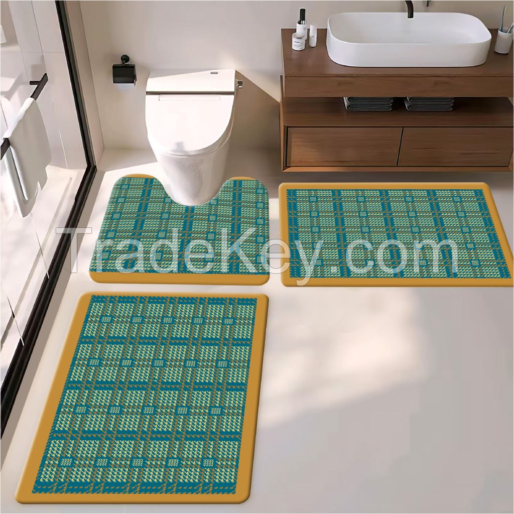 thick  Absorbent bath toiet Mat,PU Leather Wear Resistance Bathroom Floor Mat No Stains Quick Drying Rubber Non-Slip Shower Mat 