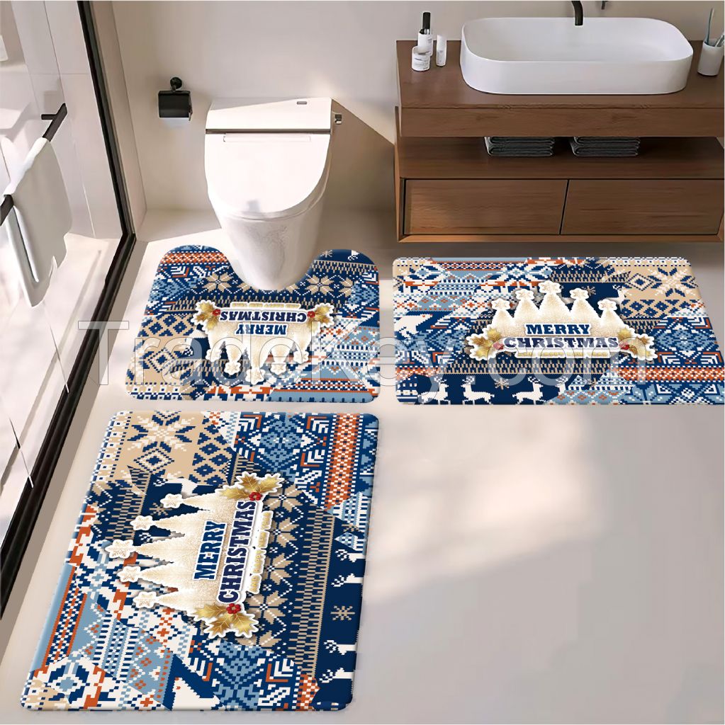 Christmas home deco bathroom Mat PU Leather Wear Resistance Bathroom Floor Mat No Stains Quick Drying Rubber Non-Slip Shower Mat 