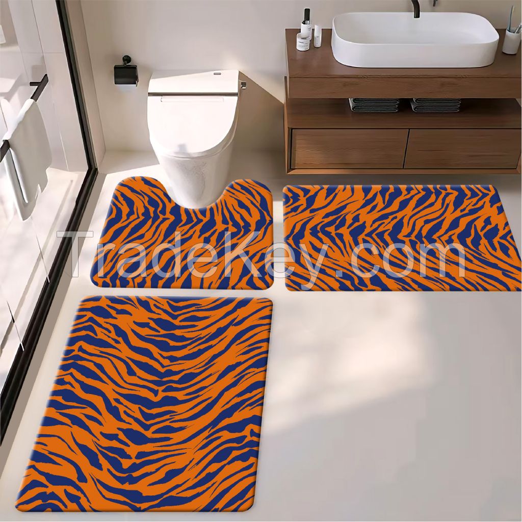 flower and sunset  bath toiet Mat PU Leather Wear Resistance Bathroom Floor Mat No Stains Quick Drying Rubber Non-Slip Shower Mat 