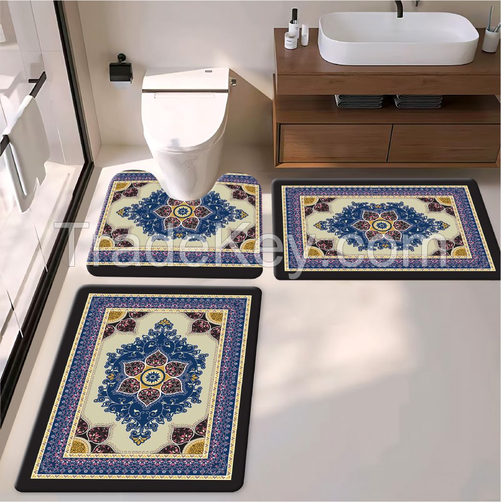 45*75cm/45*120cm southeast Asia style bath toiet Mat PU Leather Wear Resistance Bathroom Floor Mat No Stains Quick Drying Rubber Non-Slip Shower Mat 