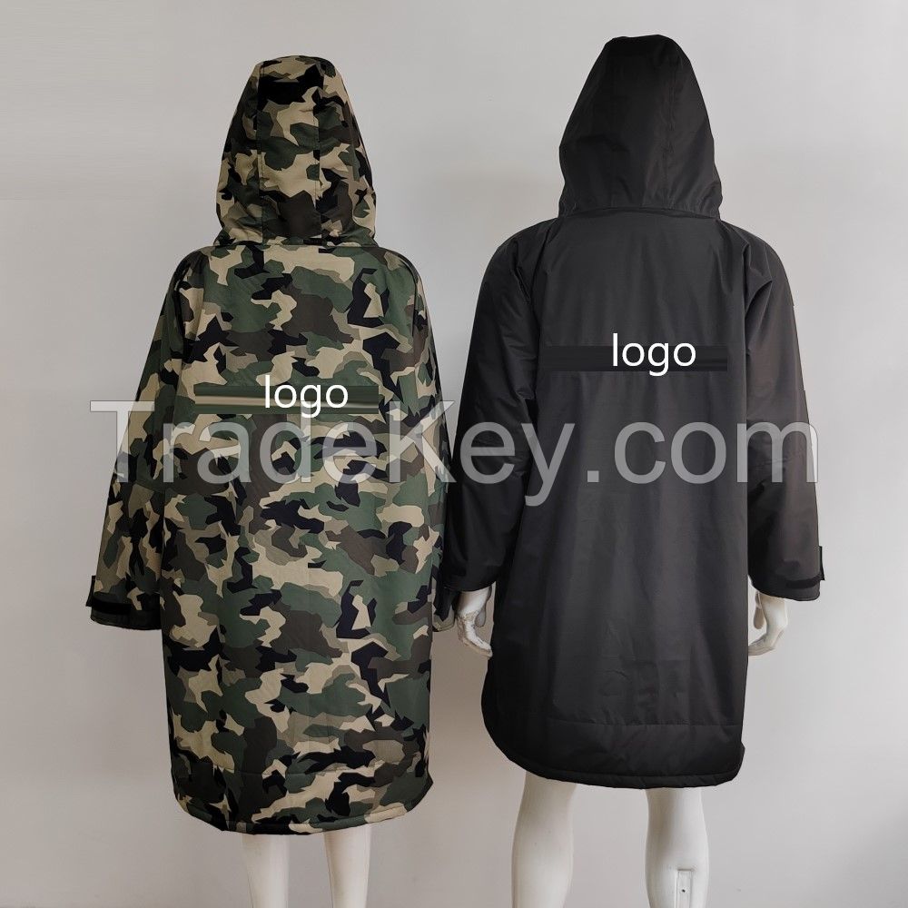 Custom waterproof long sleeve swim parka changing robe for men adult oversized coat surfing dry jacket