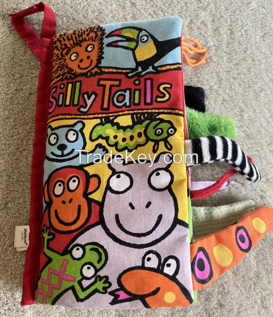 Jellycat London SILLY TAILS Baby Cloth Book Crinkle Hippo Monkey Lizard