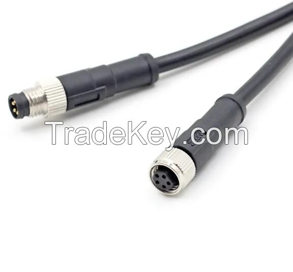 M8 Overmolded Connector Straight/Angle Male Female 5pin B code Unshielded Ip67 Waterproof Cable PVC Circular Plug 5M