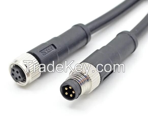 M8 Overmolded Connector Straight/Angle Male Female 5pin B code Unshielded Ip67 Waterproof Cable PVC Circular Plug 5M