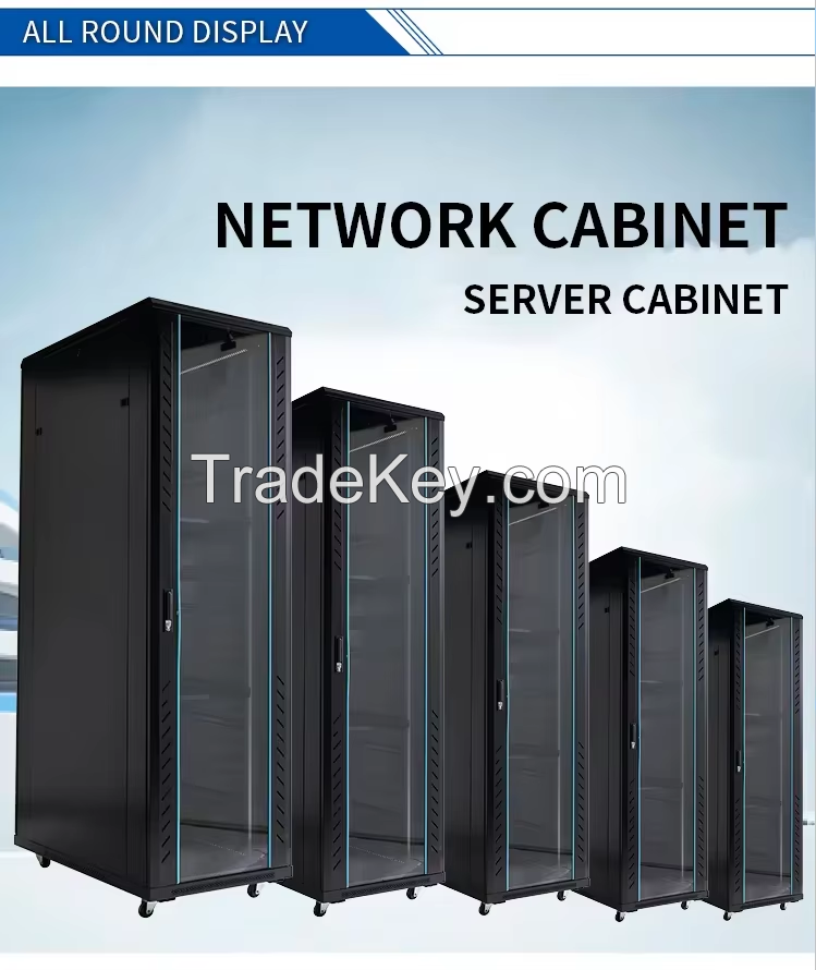 High quality Manufacturer 18U- 47U Standard 19 Inch Data Center Server Rack, network cabinet, Toughened Glass/mesh Door