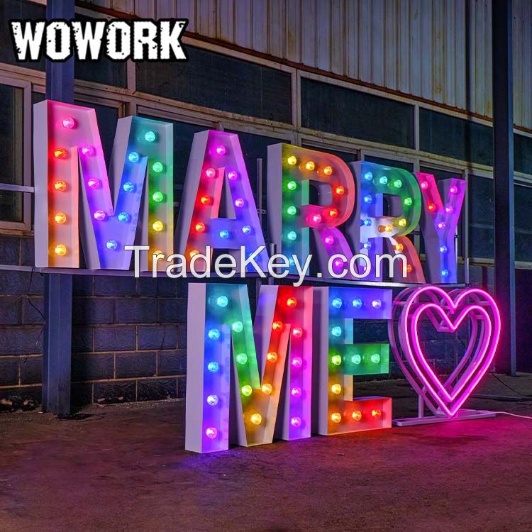 Wowork LED Electronic Big Marquee letter Light Number for Wedding Decoration Event Props