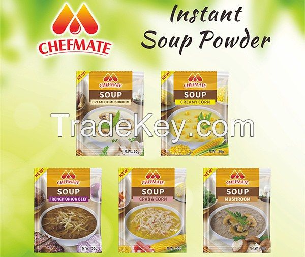 Hot Sale Middle East Chefmate Cream Of Mushroom Soup Powder 50g Instant Soup Powder Supplier FDA, HACCP, BRC, Halal