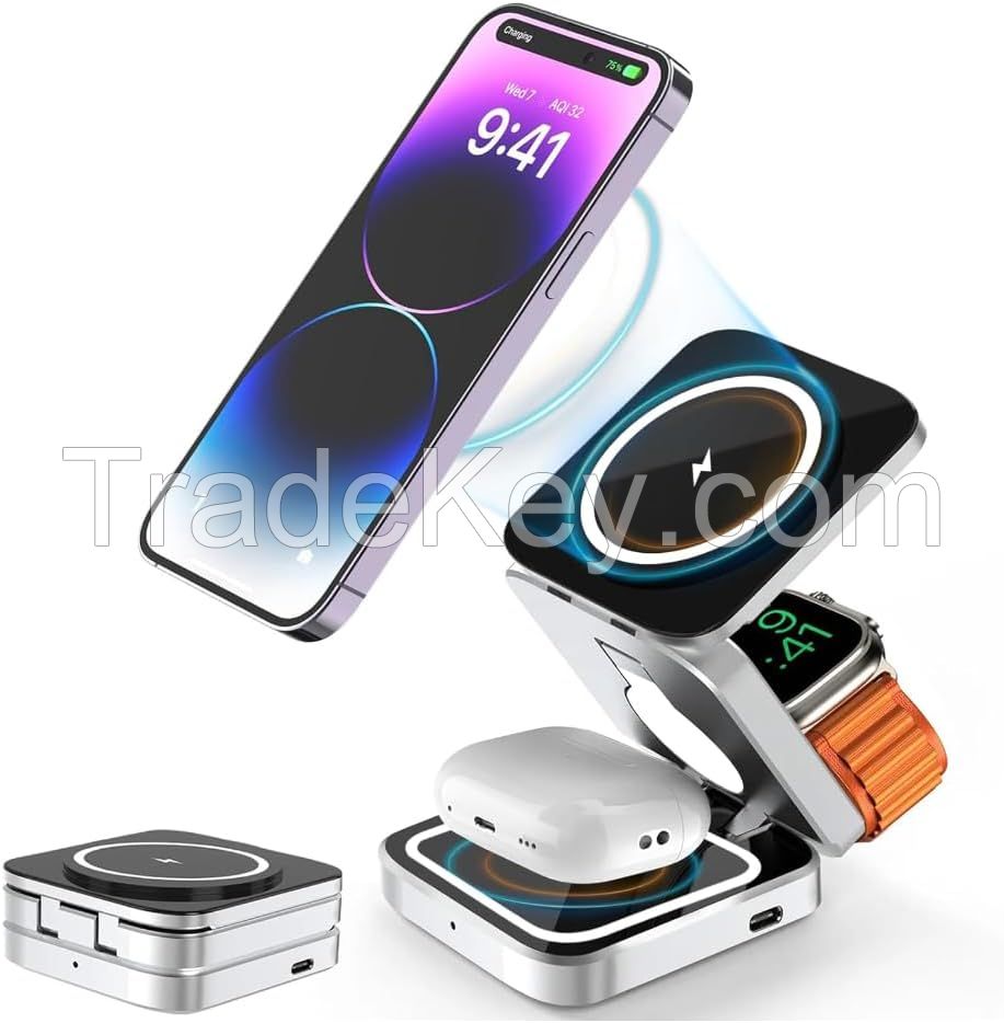 Slim 3 in 1 foldable magnetic wireless charger