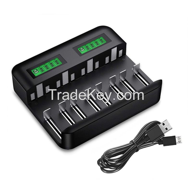 Fast Battery Charger LCD Universal 8 Bay AA/ AAA/C/D size fast USB chargers for Rechargeable Ni-MH Batteries