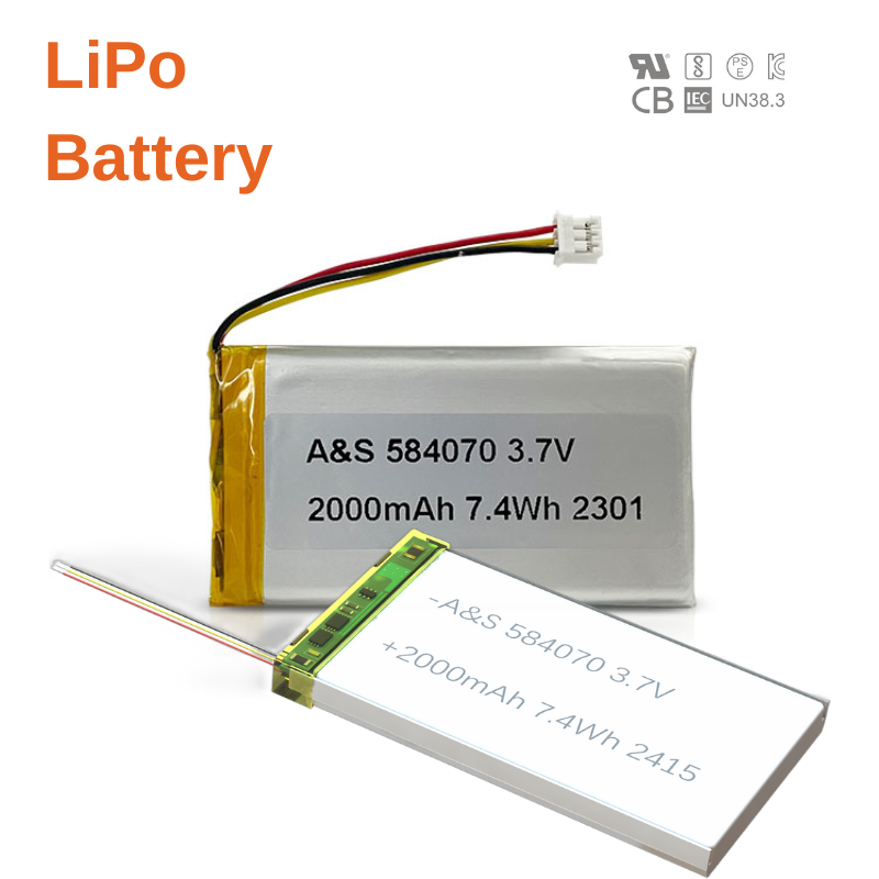 Li-Polymer Battery AS584070 3.7v 2000mAh LiPo Rechargeable Battery