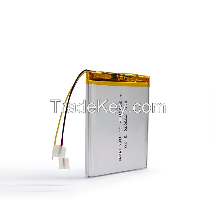 UL/CB/KC/CE Certified Rechargeable 3.7v 3000mAh 755070 Li-polymer Battery