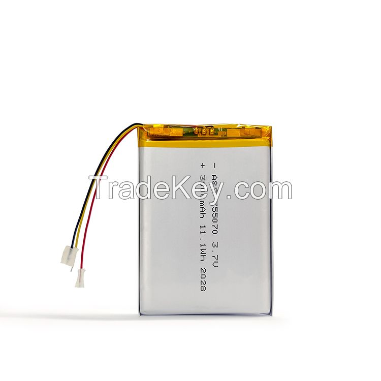 UL/CB/KC/CE Certified Rechargeable 3.7v 3000mAh 755070 Li-polymer Battery