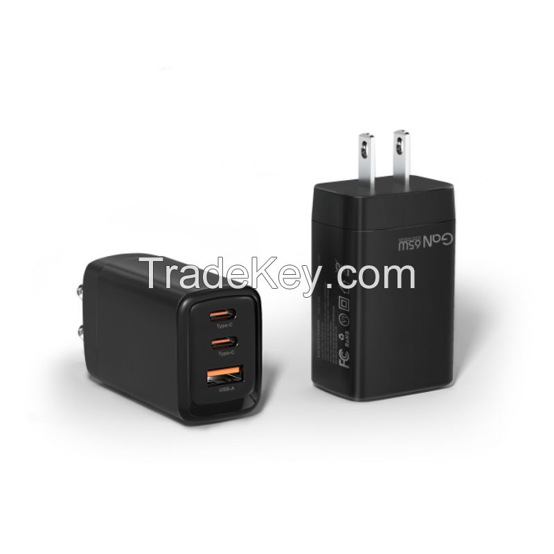 Quality GaN 65W Travel Charger USB C USB A Port PD 65W Fast Charging Small Mobile Phone Wall Charger