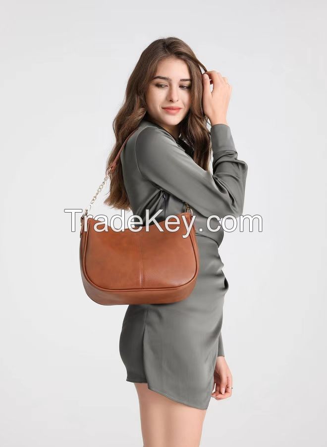 Classic Style Brown PU Shoulder &amp; Crossbody Bag