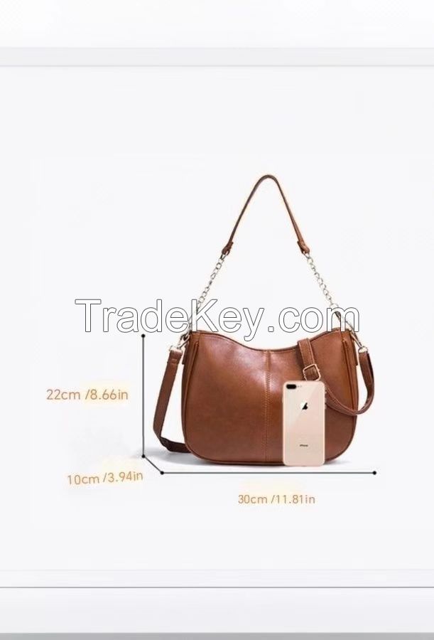 Classic Style Brown PU Shoulder &amp; Crossbody Bag