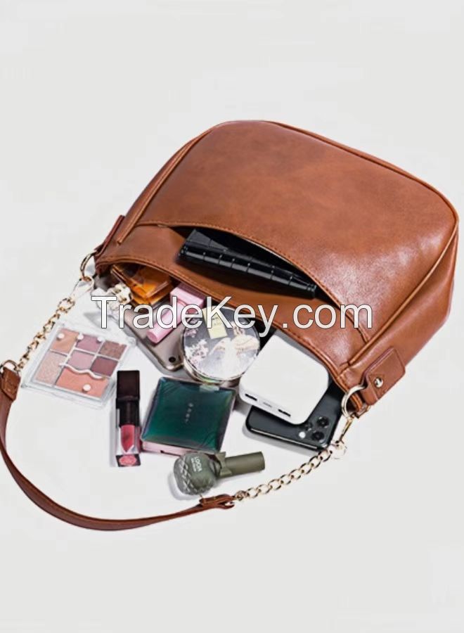 Classic Style Brown PU Shoulder & Crossbody Bag