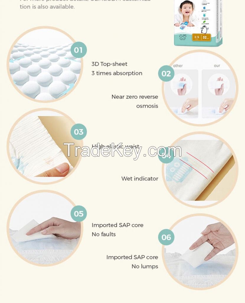 High Quality Baby Diapers Factory Pirce Support Oem Odm Non-woven Fabrice Tape Baby Diaper